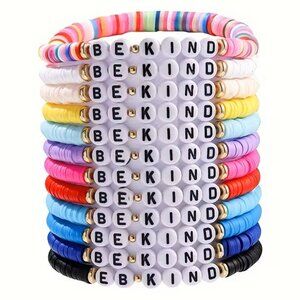 12 Polymer Clay Beaded "Be Kind" Bracelets Z369